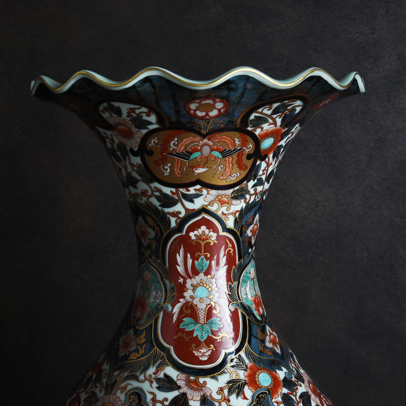 Old red painting lion phoenix 75 cm Nabuchi vase