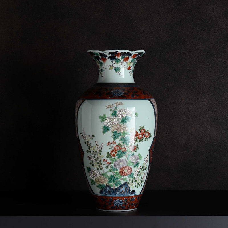 Nishiki chrysanthemum peony No. 15 round shoulder vase