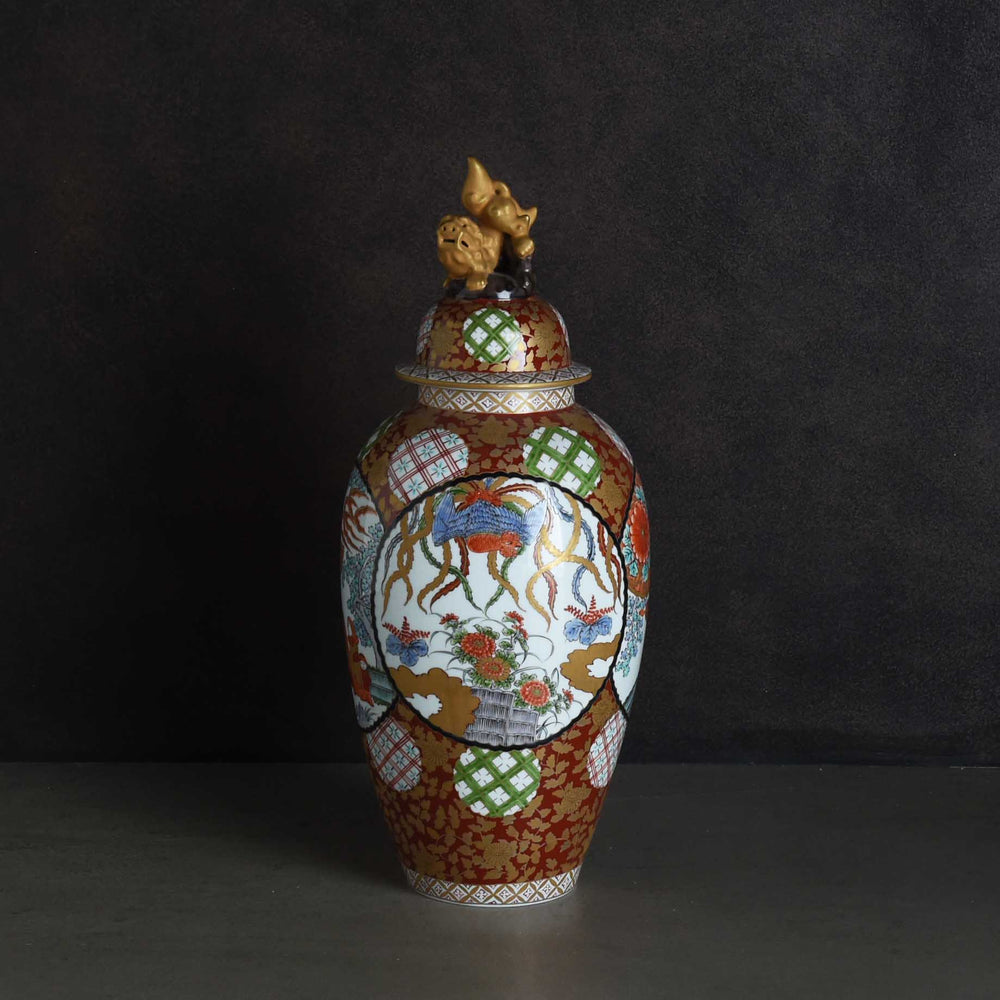 金襴手鳳凰飾壺