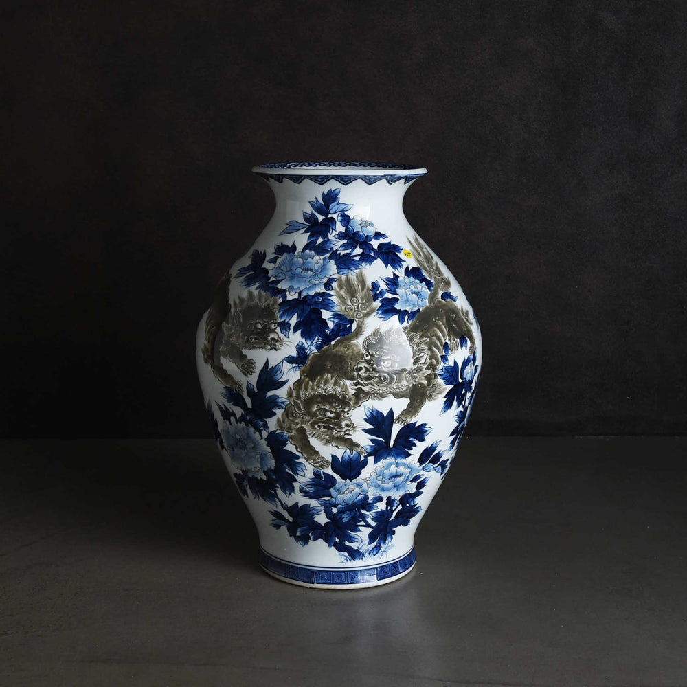 牡丹獅子 花瓶
